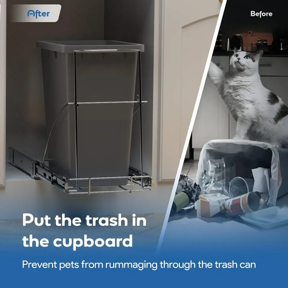 Pull Out Trash Can Organizer Under Cabinet Sink Chrome Sliding Rack No Bin - Picture 7 of 8